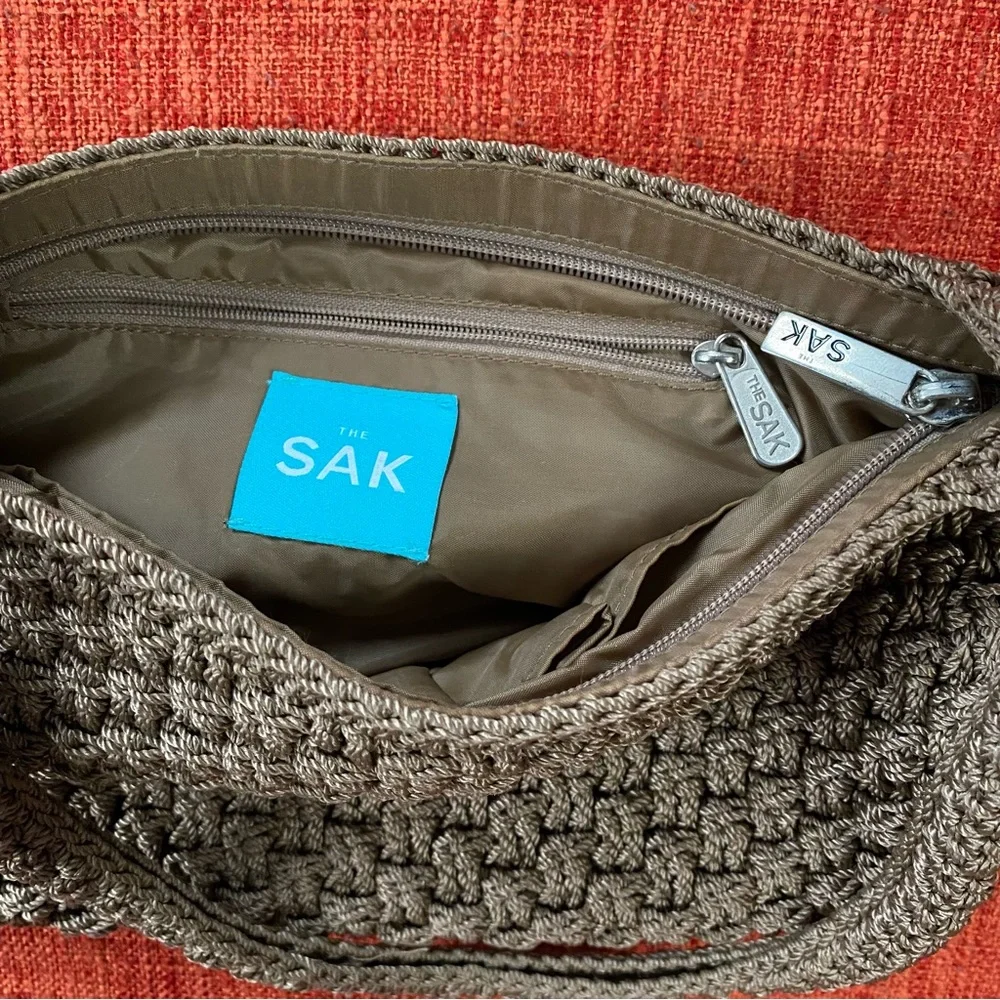 VTG The Sak Brown Crochet Hobo Bag Purse